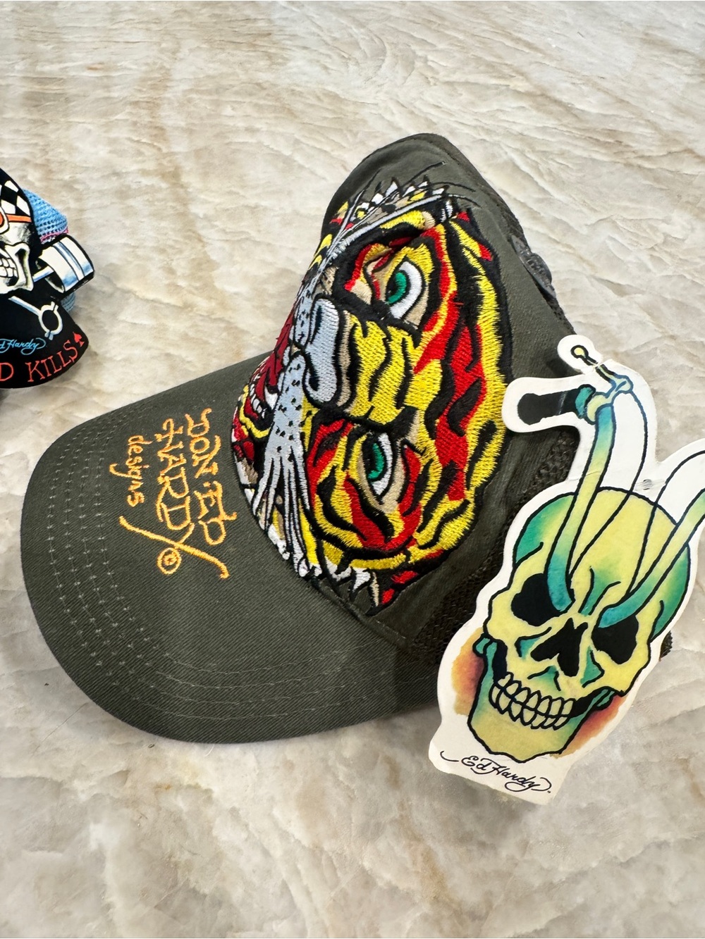 Don Ed Hardy Embroidered Tiger Trucker Hat - NWT Set of 2 - Picture 4 of 9